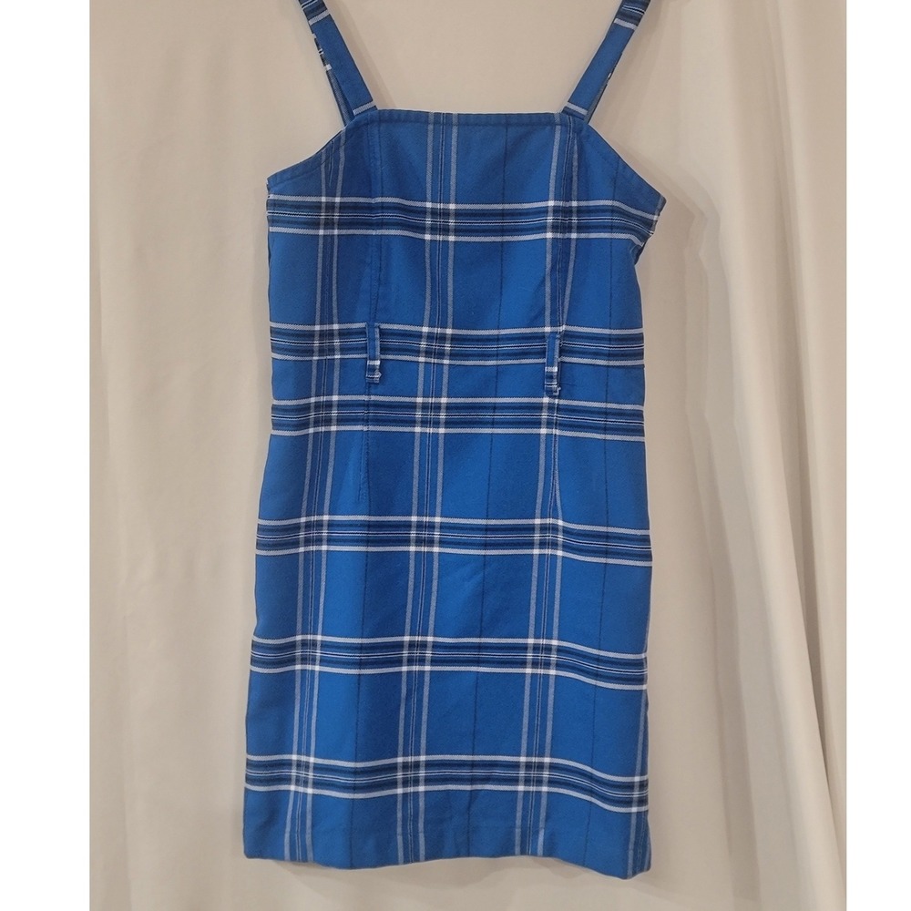 Justice Girls Blue Plaid Pinafore Dress Size 10‎ Sleeveless Ring Zip Back 101409